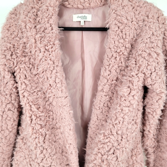 CHARLOTTE RUSSE Retro Teddy Bear Shag Jacket Dusty Pink - Picture 4 of 16